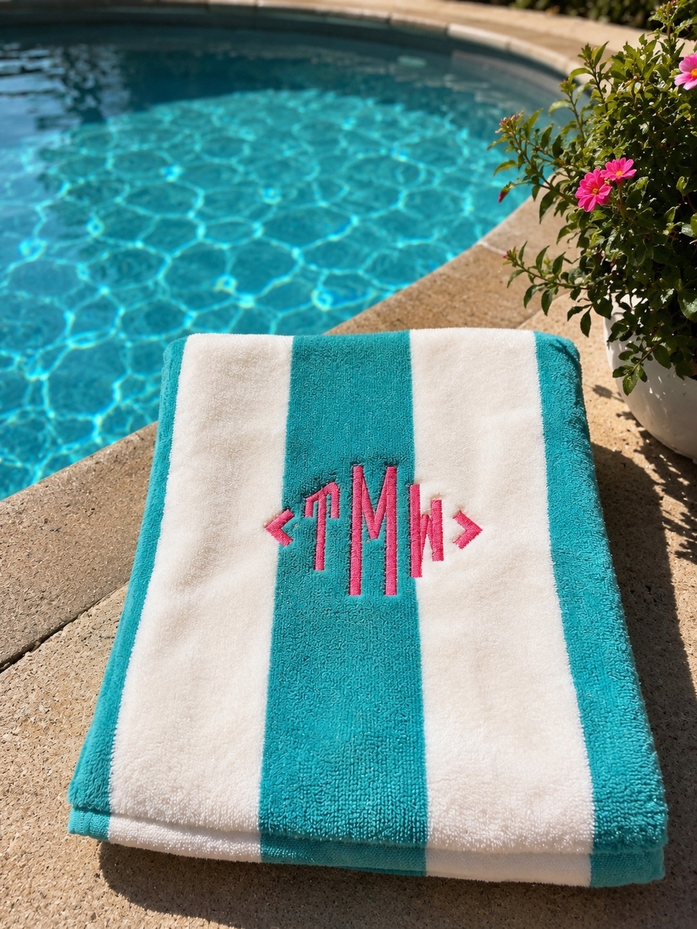 Monogrammed Turquoise & White Striped Beach Towel